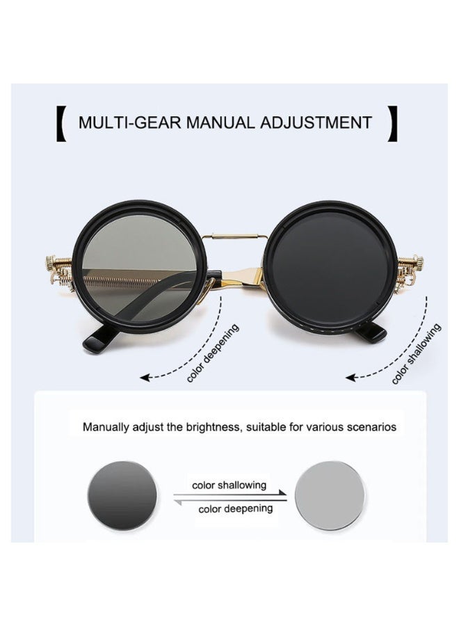 Adjustable Tint Polarized Round Sunglasses 1-9 Gears Variable ND Filter Lenses For Driving & Outdoor Sports Silver Black - Image 4