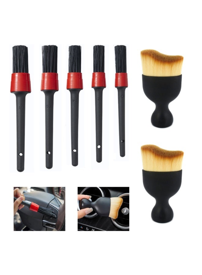 ACYYH Car Detailing Brush Set, 7 Piece Auto Interior Cleaning Kit with 5 Detail Brushes and 2 Soft Bristle Dash Brushes for Air Vents, Dashboard, Console - Image 1
