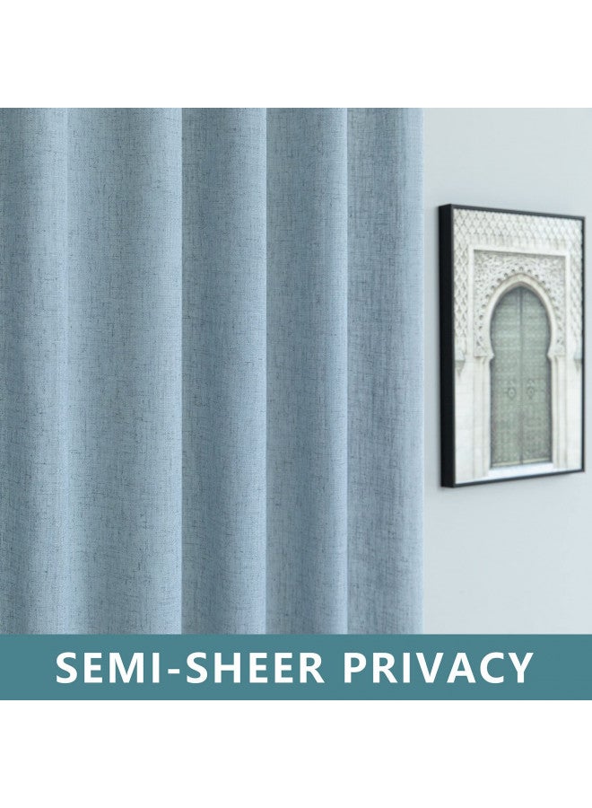 KOUFALL Stone Blue Curtains for Kids Bedroom 63 Inch Length 2 Panels Tab Top Sheer Linen Light Filtering French Grey Gray Blue Curtains for Dining Room Teen Boys Baby Kitchen Steel Medium Dusty Blue Denim - Image 4