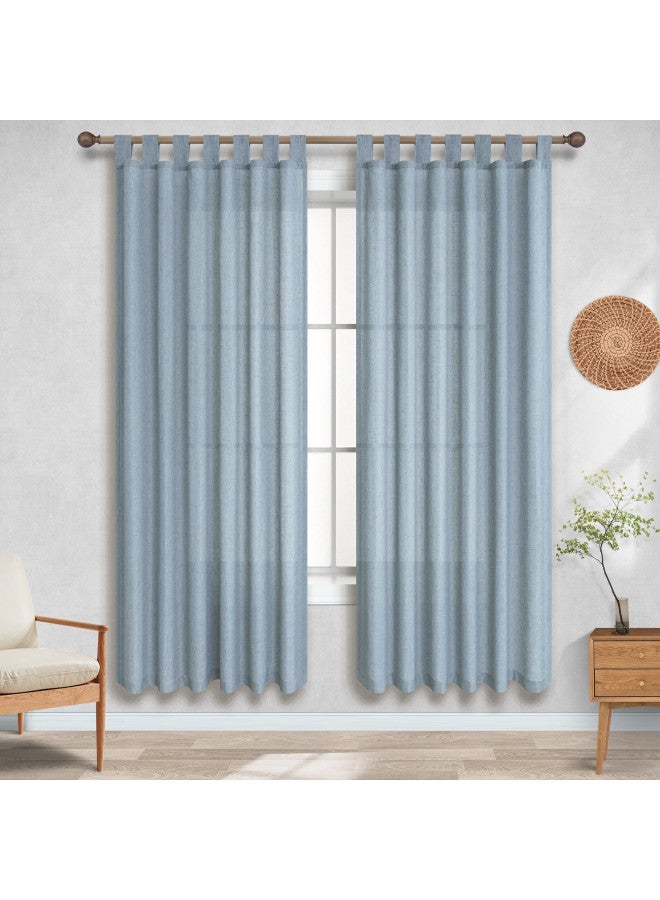 KOUFALL Stone Blue Curtains for Kids Bedroom 63 Inch Length 2 Panels Tab Top Sheer Linen Light Filtering French Grey Gray Blue Curtains for Dining Room Teen Boys Baby Kitchen Steel Medium Dusty Blue Denim - Image 2