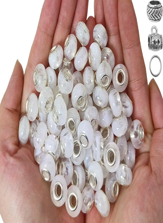 PAMIR TONG White European Craft Beads for Jewelry Making - Large Hole Resin Beads for DIY Charm Bracelets, 140pcs 14mm Rondelle Slide Charms (PT412) - Image 2