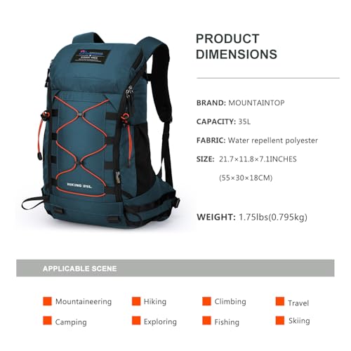 MOUNTAINTOP Hiking Backpack 35L Travel Backpack Lightweight Daypack for Men&Women Outdoor Camping - Image 2