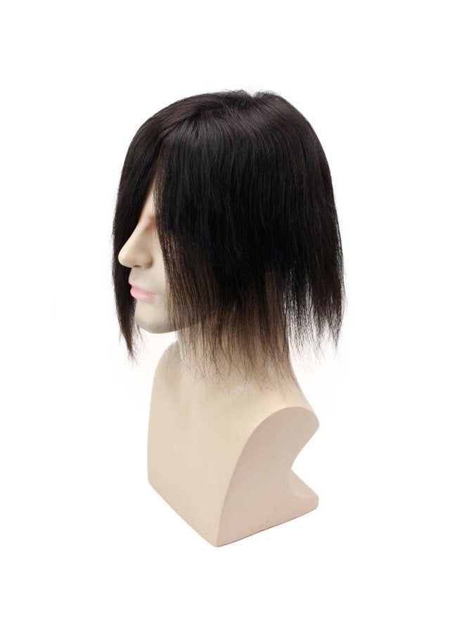 Voloria European Virgin Human Hair Toupee for Men Hairpiece Swiss Mono Lace with PU Around Medium Density Natural Black Color 6"x8" - Image 3