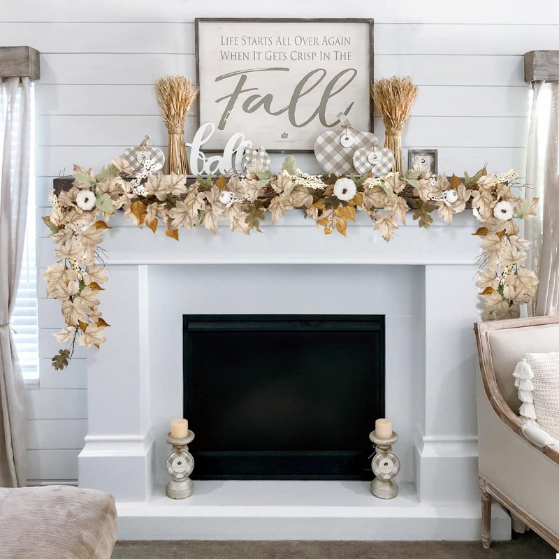 ORIENTAL CHERRY Fall Decor - Fall Garland - 6Ft Autumn Maples Leaf Pumpkin Berry Garland - Thanksgiving Halloween Mantle Fireplace Farmhouse Harvest Decorations for Home Outdoor Indoor Porch - Image 2