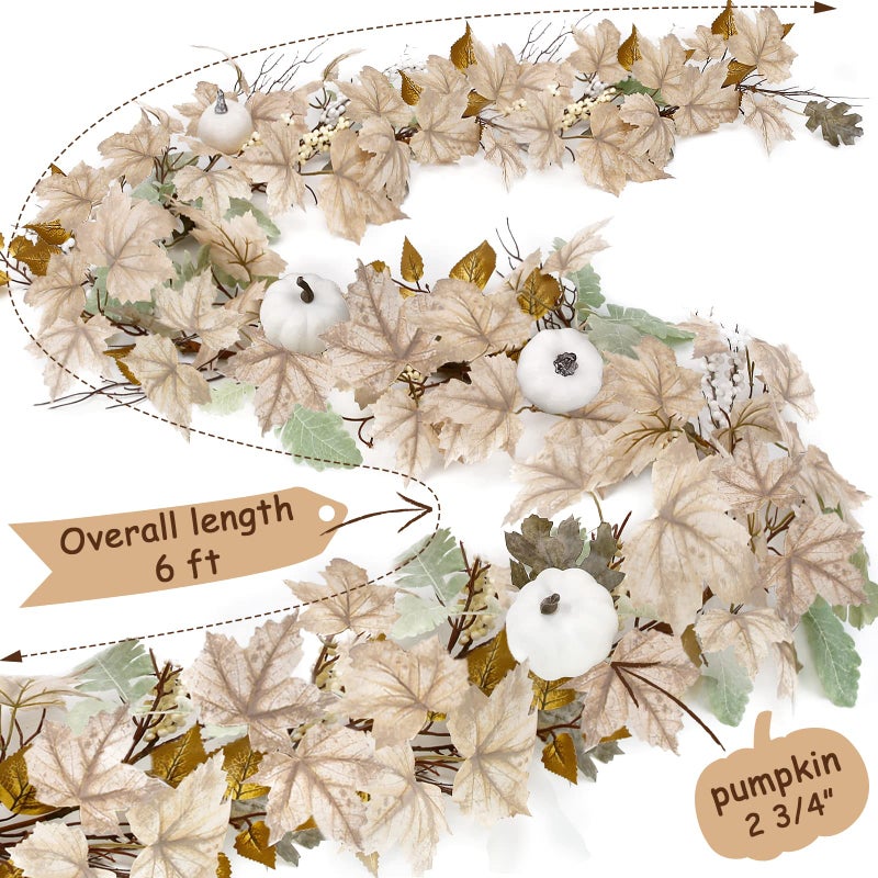 ORIENTAL CHERRY Fall Decor - Fall Garland - 6Ft Autumn Maples Leaf Pumpkin Berry Garland - Thanksgiving Halloween Mantle Fireplace Farmhouse Harvest Decorations for Home Outdoor Indoor Porch - Image 5