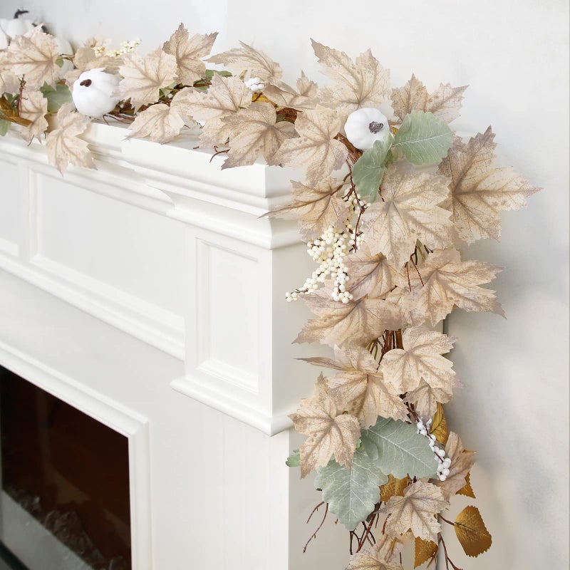 ORIENTAL CHERRY Fall Decor - Fall Garland - 6Ft Autumn Maples Leaf Pumpkin Berry Garland - Thanksgiving Halloween Mantle Fireplace Farmhouse Harvest Decorations for Home Outdoor Indoor Porch - Image 1