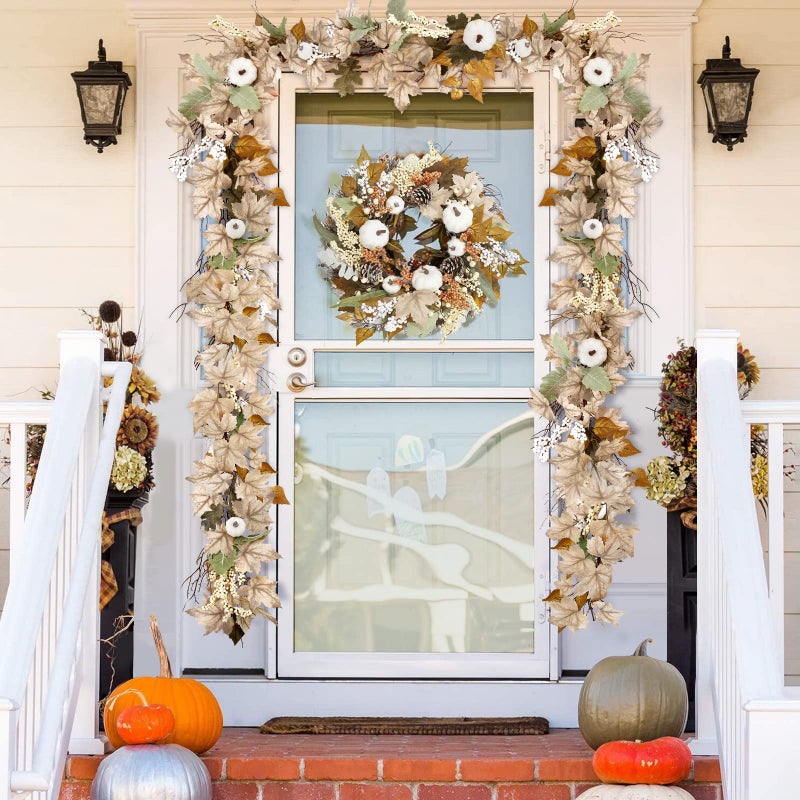 ORIENTAL CHERRY Fall Decor - Fall Garland - 6Ft Autumn Maples Leaf Pumpkin Berry Garland - Thanksgiving Halloween Mantle Fireplace Farmhouse Harvest Decorations for Home Outdoor Indoor Porch - Image 3