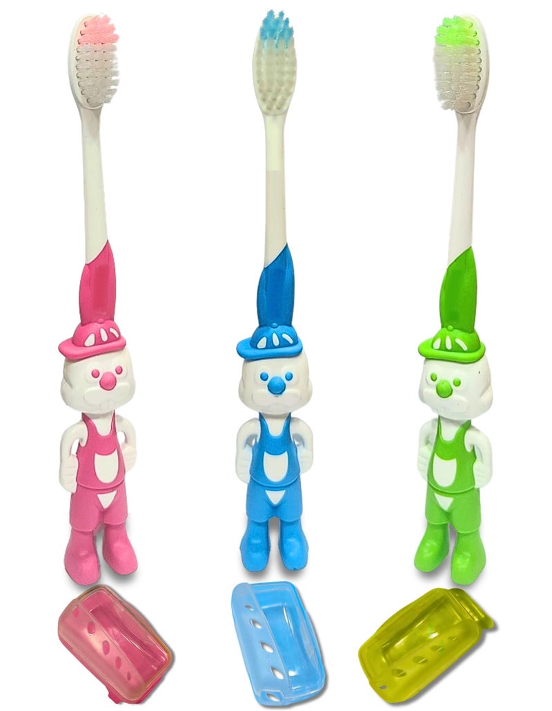 BigBro Kids Toothbrush with Soft Bristles Fancy Cartoon Designs Toothbrushes with Protection Cap and Cover for Age 2+ Children Boys and Girls (Combo of 3 Toothbrushes + 3 Caps + 3 Covers) - Image 1