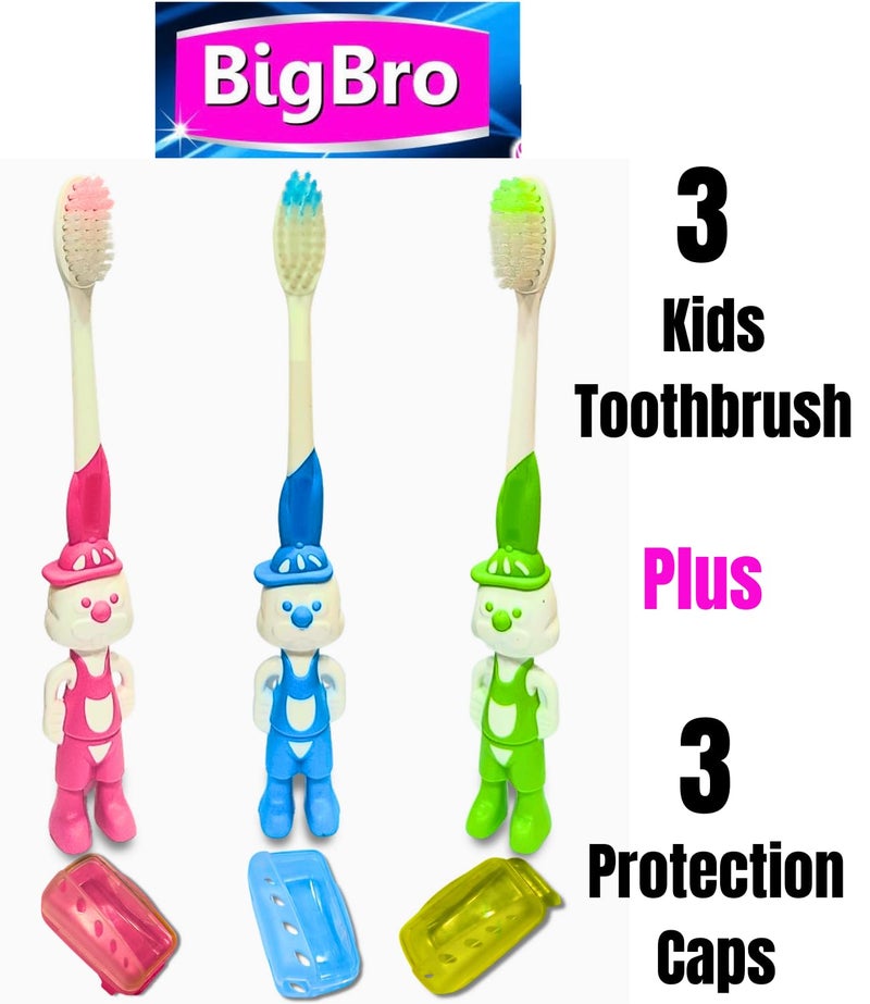 BigBro Kids Toothbrush with Soft Bristles Fancy Cartoon Designs Toothbrushes with Protection Cap and Cover for Age 2+ Children Boys and Girls (Combo of 3 Toothbrushes + 3 Caps + 3 Covers) - Image 2
