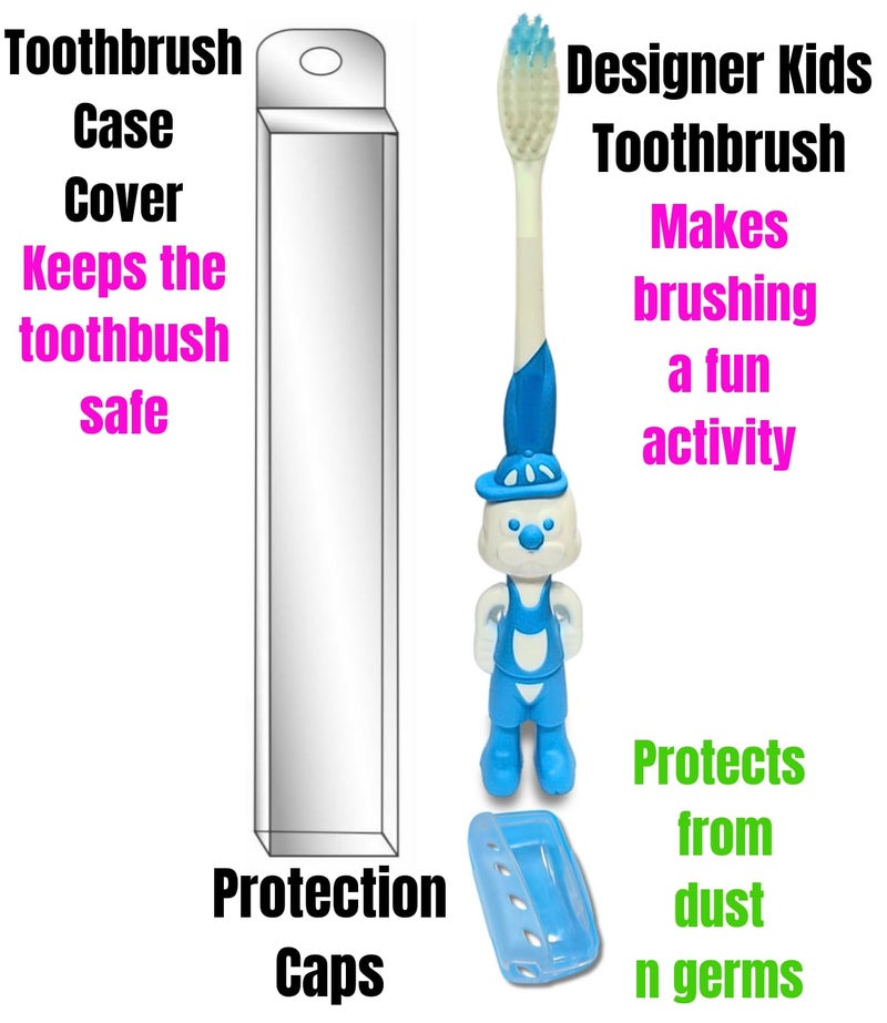BigBro Kids Toothbrush with Soft Bristles Fancy Cartoon Designs Toothbrushes with Protection Cap and Cover for Age 2+ Children Boys and Girls (Combo of 3 Toothbrushes + 3 Caps + 3 Covers) - Image 3
