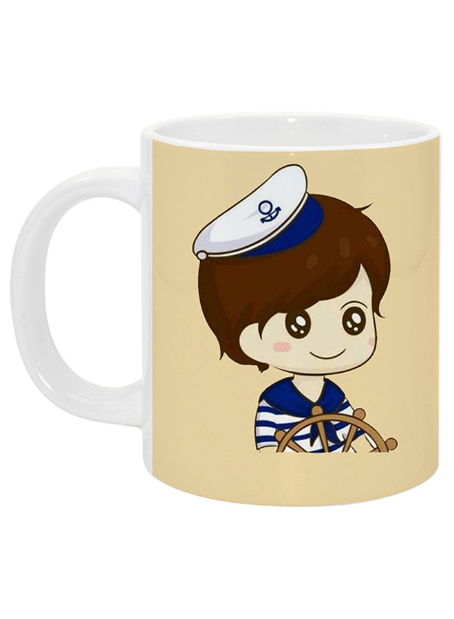 Phone Planet Boat Captain Printed Ceramic Coffee Mug Beige/Brown/Blue