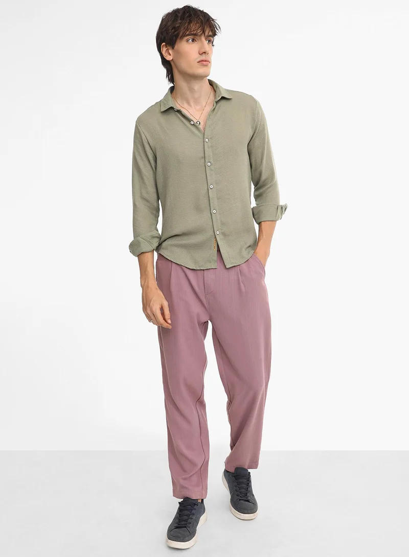 Campus Sutra Men's Sage Green Woven-Textured Shirt
