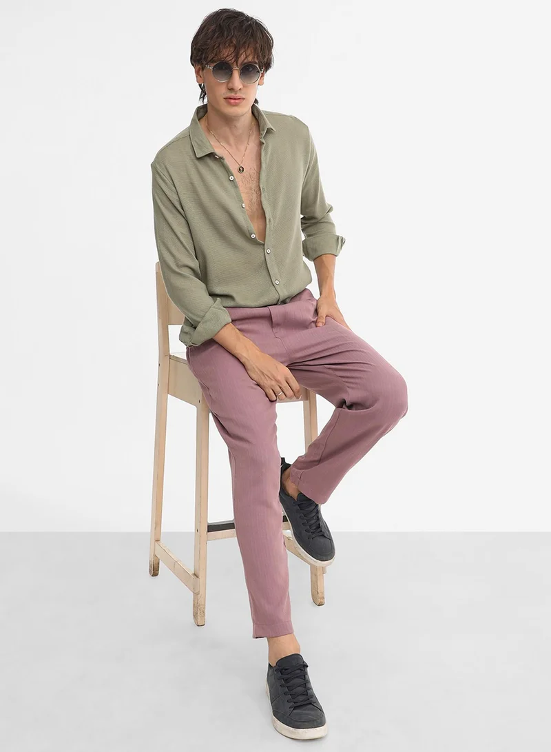 Campus Sutra Men's Sage Green Woven-Textured Shirt
