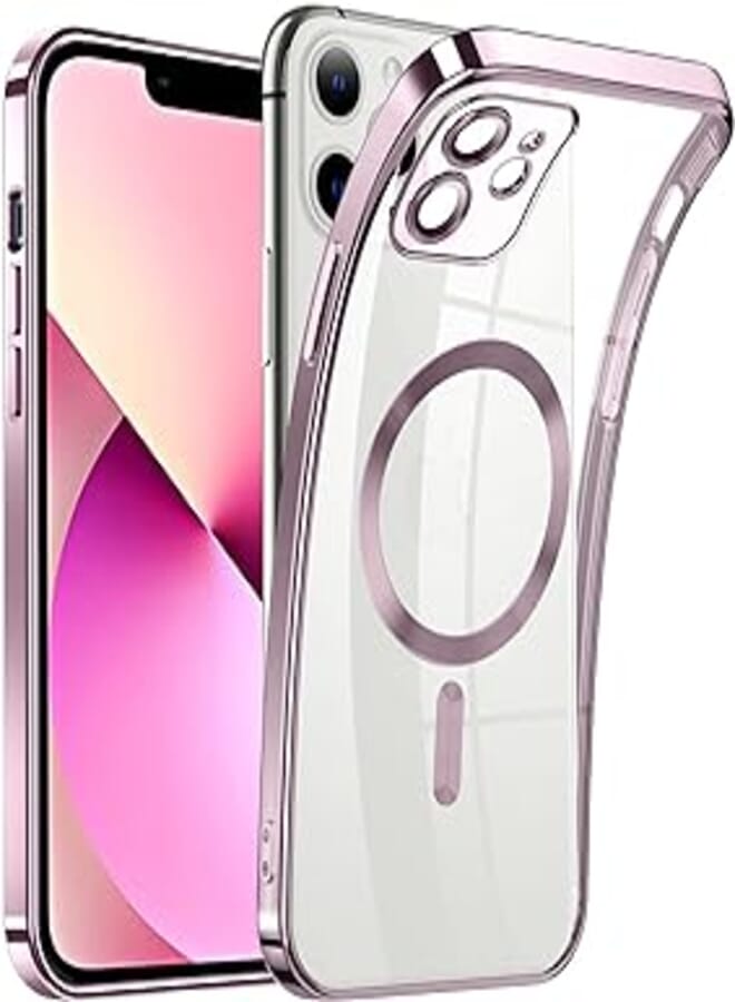 Dl3 Mobilak Case for iPhone 12 (6.1 Inch) MagSafe with Camera Lens Protector,Magnetic Clear Case Full Protection Plating Anti-Scratch Slim Thin Case Cover - Rose Gold
