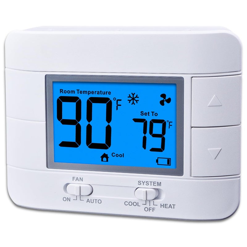 Non Programmable Thermostat for Home Single Stage 1H1C with Room Temperature Humidity Display and Large Blue LCD