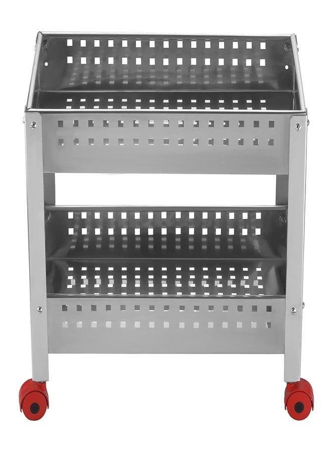 Krupasadhya Layer Folding Perforated Kitchen Trolley Portable Design Fruits & Vegetable Onion Cutlery Spice Pickles Container Storage Rack Organizer Holder Bathroom Rack with Wheel (2 Layer) - Image 2