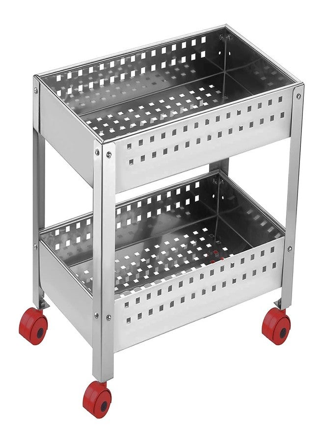 Krupasadhya Layer Folding Perforated Kitchen Trolley Portable Design Fruits & Vegetable Onion Cutlery Spice Pickles Container Storage Rack Organizer Holder Bathroom Rack with Wheel (2 Layer) - Image 1