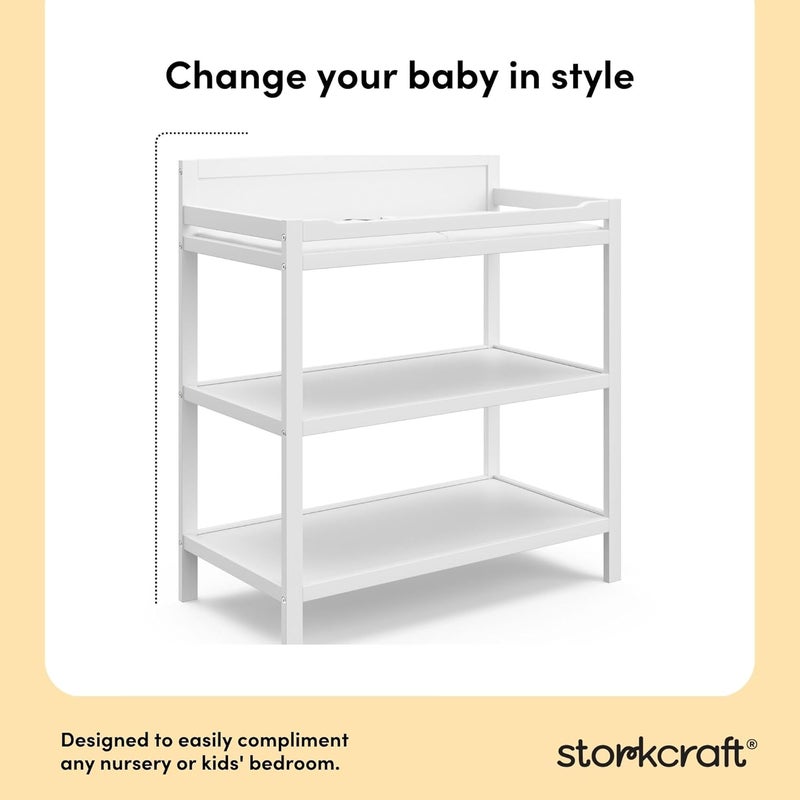 Storkcraft Alpine Changing Table (White) – GREENGUARD Gold Certified Nursery Changing Table, Includes Water-Resistant Changing Pad, 2 Shelves for Nursery Storage and Organizing - Image 3