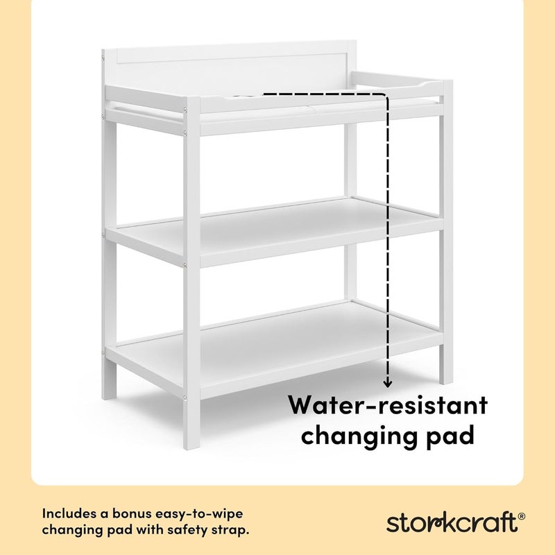 Storkcraft Alpine Changing Table (White) – GREENGUARD Gold Certified Nursery Changing Table, Includes Water-Resistant Changing Pad, 2 Shelves for Nursery Storage and Organizing - Image 4