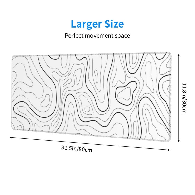 Brecoy White Mouse Pad Large XL Gaming Mouse Pad for Desk Topographic Mouse Pad Desk Pad Gaming Mouse Pad White Desk Mat Extended Black and White White Topo Mousepad White Topographic Mouse Pad Full Size - Image 2