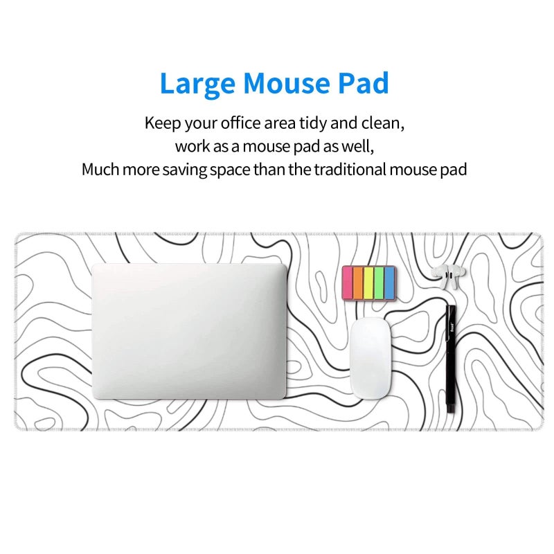 Brecoy White Mouse Pad Large XL Gaming Mouse Pad for Desk Topographic Mouse Pad Desk Pad Gaming Mouse Pad White Desk Mat Extended Black and White White Topo Mousepad White Topographic Mouse Pad Full Size - Image 5