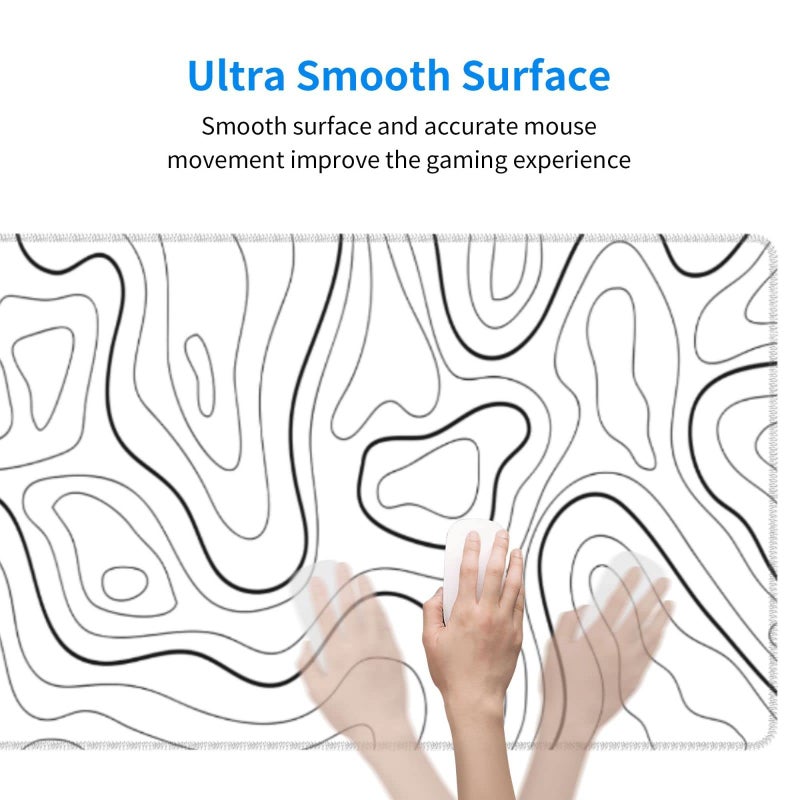 Brecoy White Mouse Pad Large XL Gaming Mouse Pad for Desk Topographic Mouse Pad Desk Pad Gaming Mouse Pad White Desk Mat Extended Black and White White Topo Mousepad White Topographic Mouse Pad Full Size - Image 4