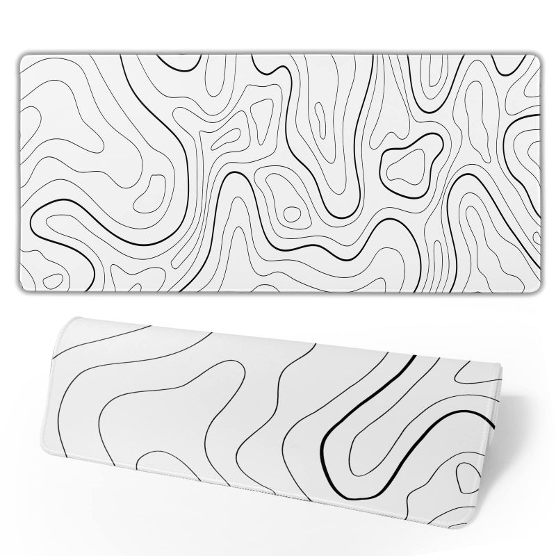 Brecoy White Mouse Pad Large XL Gaming Mouse Pad for Desk Topographic Mouse Pad Desk Pad Gaming Mouse Pad White Desk Mat Extended Black and White White Topo Mousepad White Topographic Mouse Pad Full Size - Image 1