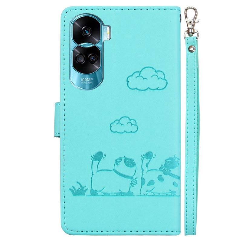 HuHa Case Cover For Honor 90 Lite Cute Cats RFID Leather Phone Case(Green) - Image 3