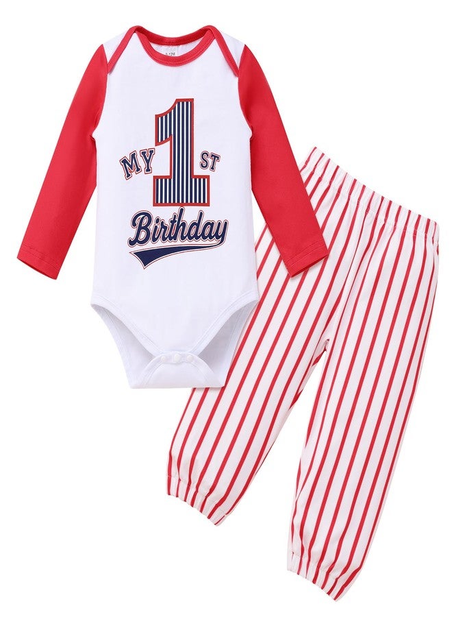 IKADEX Baby First Birthday Outfit Boy 9 12 18 Months Long Sleeve Baseball Romper and Pants Sets Newborn Fall Cake Smash Clothes - Image 1