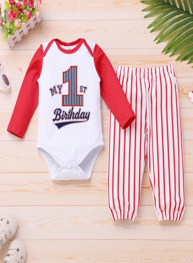 IKADEX Baby First Birthday Outfit Boy 9 12 18 Months Long Sleeve Baseball Romper and Pants Sets Newborn Fall Cake Smash Clothes - Image 2