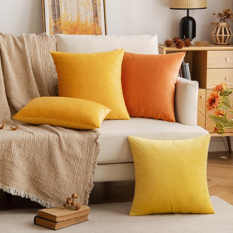 EMEMA Fall Orange Velvet Throw Pillow Covers 20x20 Inch Set of 2 Decorative Square Pillowcase Soft Solid Cushion Case for Couch Sofa Bed Bedroom Livingroom - Image 5
