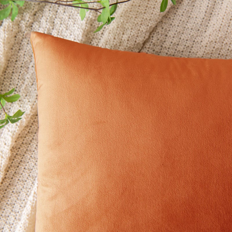 EMEMA Fall Orange Velvet Throw Pillow Covers 20x20 Inch Set of 2 Decorative Square Pillowcase Soft Solid Cushion Case for Couch Sofa Bed Bedroom Livingroom - Image 2
