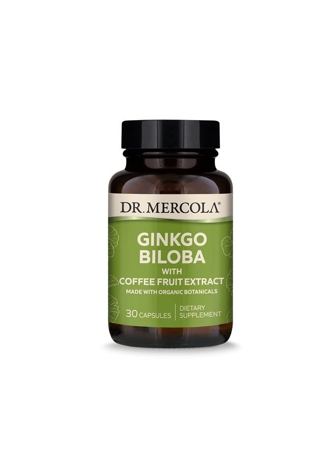 Dr. Mercola جينكو بيلوبا العضوي مع مستخلص فاكهة القهوة - مكمل غذائي، 30 حصة لكل عبوة (30 كبسولة)، يدعم صحة الميتوكوندريا بالإضافة إلى وظائف الدماغ والإدراك - Image 1