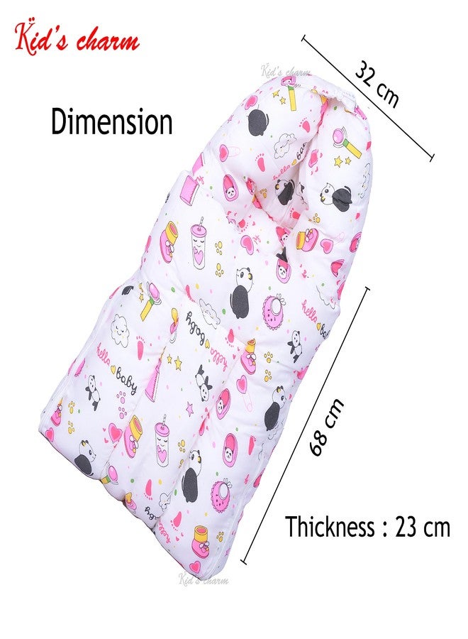 Kid's Charm Panda 2 PCS Combo Set |3 in 1 Baby's Cotton Cum Carry Bed|2 in 1 Baby's Cotton Bed with Mosquito Net for 4-8 Months (Pink) - Image 3