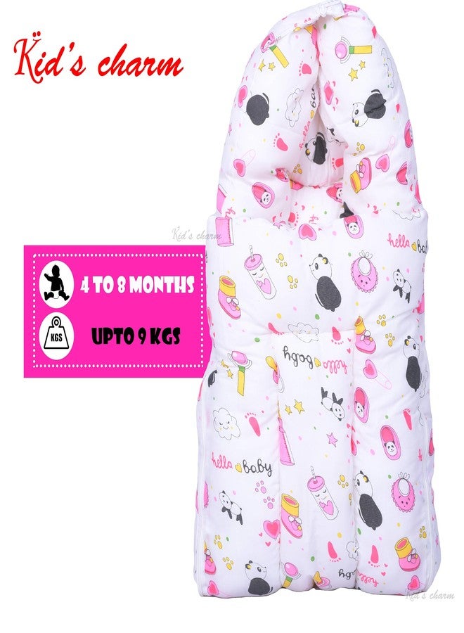 Kid's Charm Panda 2 PCS Combo Set |3 in 1 Baby's Cotton Cum Carry Bed|2 in 1 Baby's Cotton Bed with Mosquito Net for 4-8 Months (Pink) - Image 4