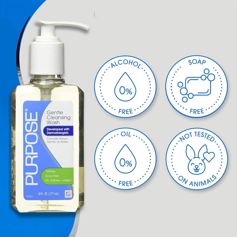 Purpose Gentle Cleansing Wash - 6 Fl Oz (Pack of 4) - Hypoallergenic and Soap-Free Face Cleanser - Image 5