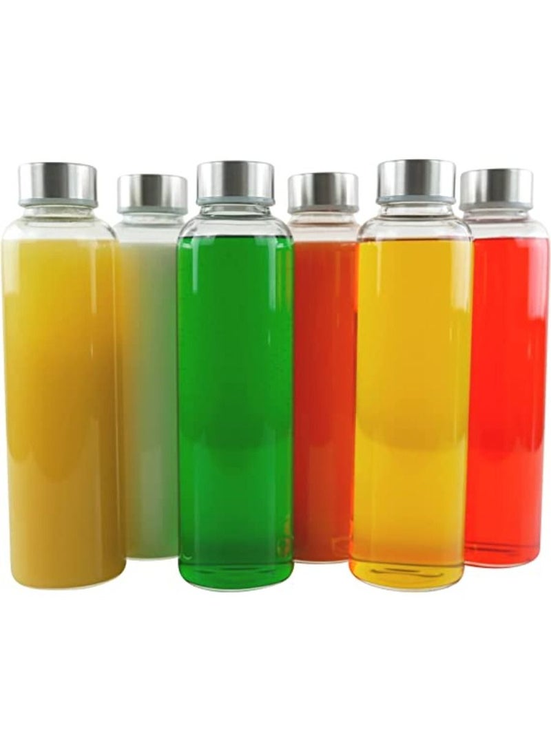 QUESERA Glass Water Bottles With Caps  Clear 6 Pack 18 Oz Heat Resistant  Slim Easy to Store Leakproof Lids Best As Reusable Drinking Bottle Sauce Jar  Juice Beverage Container - Image 1