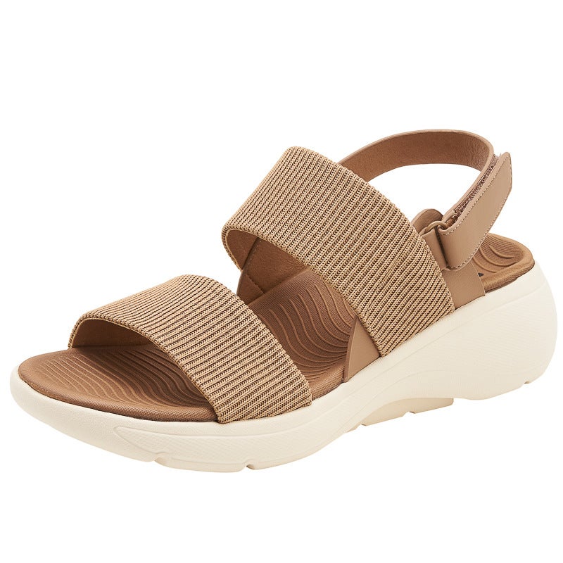 2024 New Womens Thick Sole Sandals Comfortable Magic Tape Apricot