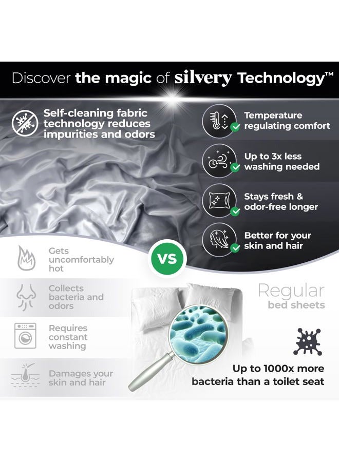 Silvery Silver Infused Bed Sheets Set - Award-Winning Self-Cooling Fabric with Self-Cleaning Silvery Technology™ for Hygienic Sleep - Luxurious Silky Soft Comfort (Gray, Split King) - Image 2