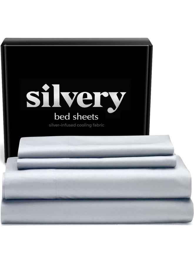 Silvery Silver Infused Bed Sheets Set - Award-Winning Self-Cooling Fabric with Self-Cleaning Silvery Technology™ for Hygienic Sleep - Luxurious Silky Soft Comfort (Gray, Split King) - Image 1