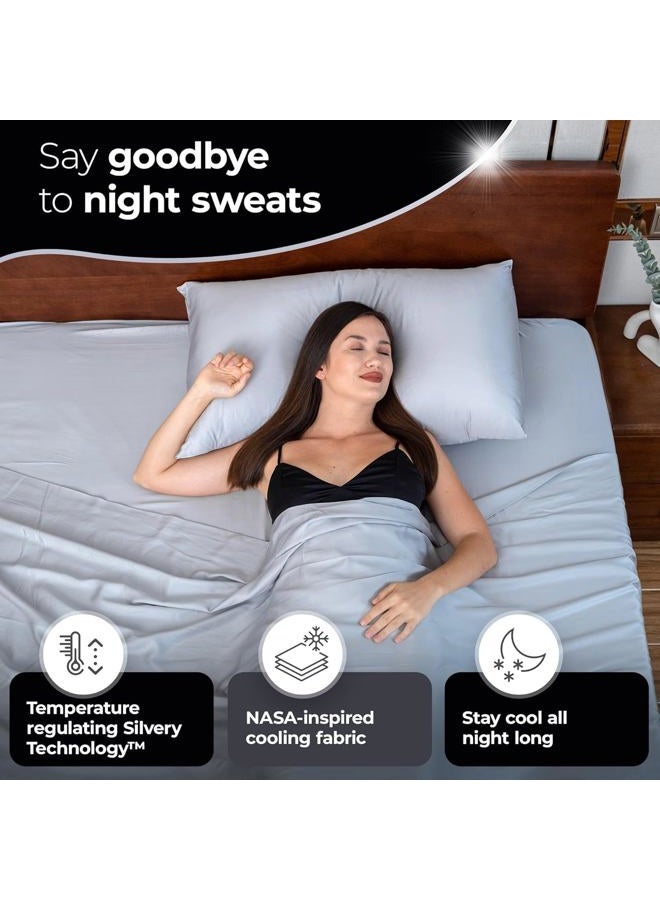 Silvery Silver Infused Bed Sheets Set - Award-Winning Self-Cooling Fabric with Self-Cleaning Silvery Technology™ for Hygienic Sleep - Luxurious Silky Soft Comfort (Gray, Split King) - Image 3