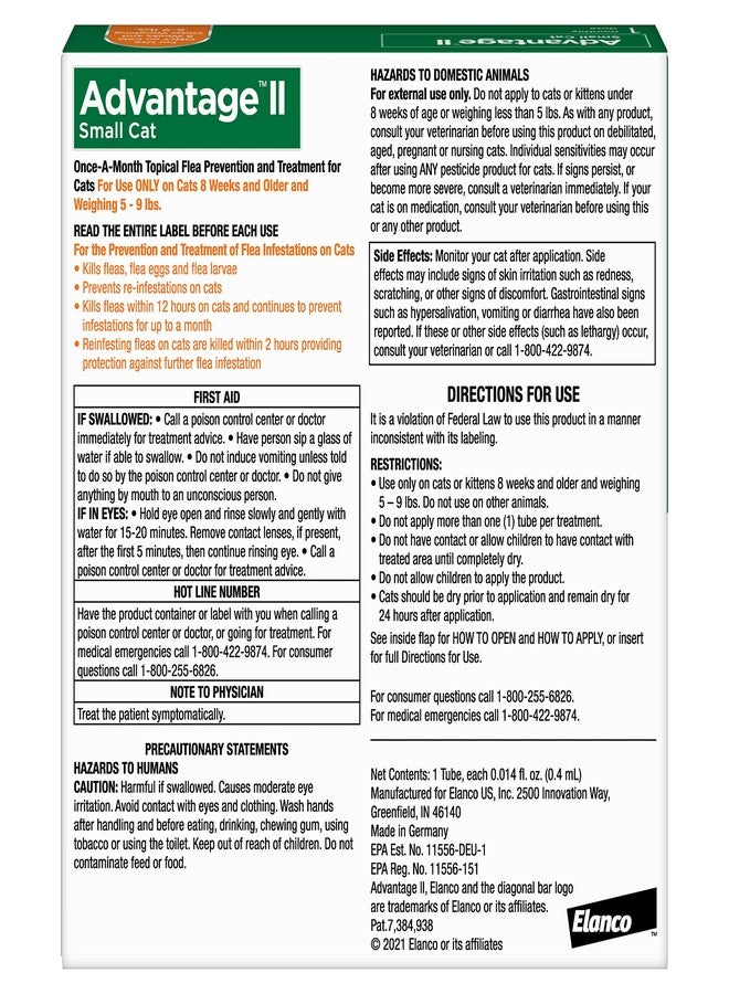 Advantage II Small Cat Vet-Recommended Flea Treatment & Prevention | Cats 5-9 lbs. | 1-Month Supply - Image 2