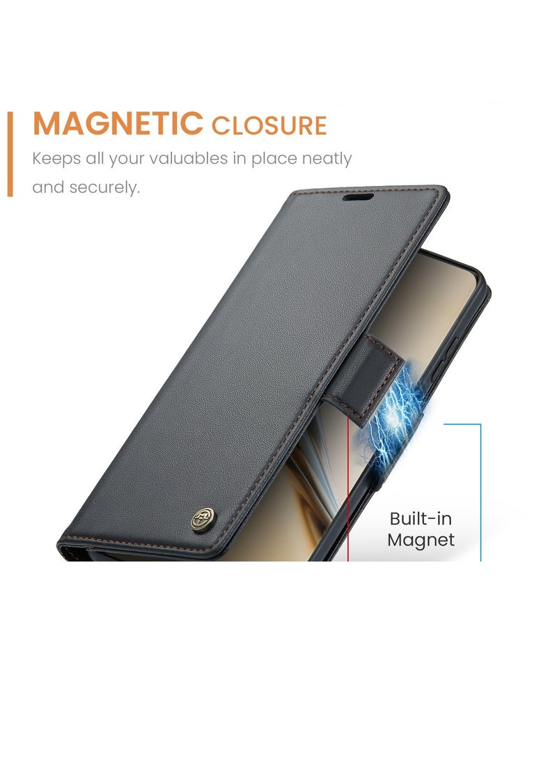 CaseMe Phone Case Luxury PU Leather Design Anti Fingerprint 023 Flip Cover Card Slot Holder Cover For Honor 400 Pro (Black ) - Image 2