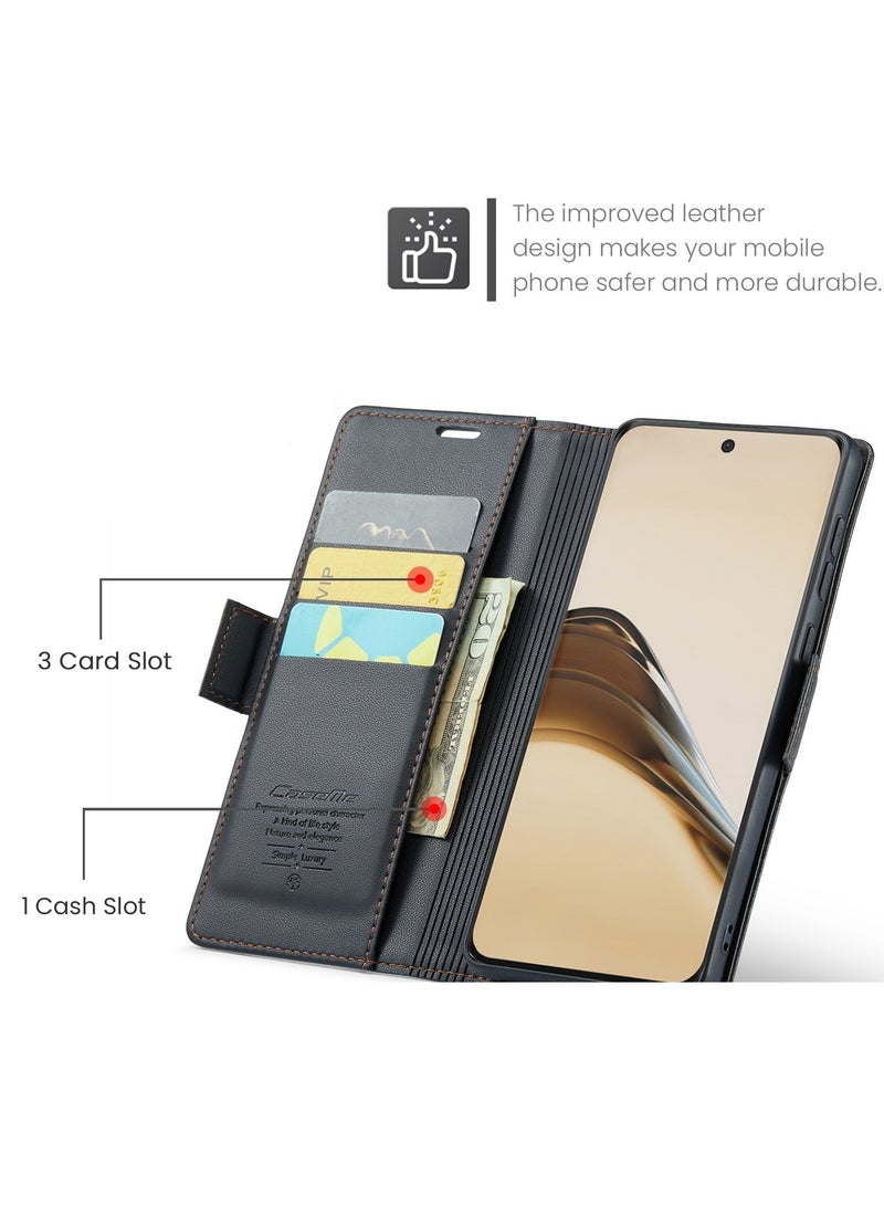 CaseMe Phone Case Luxury PU Leather Design Anti Fingerprint 023 Flip Cover Card Slot Holder Cover For Honor 400 Pro (Black ) - Image 3