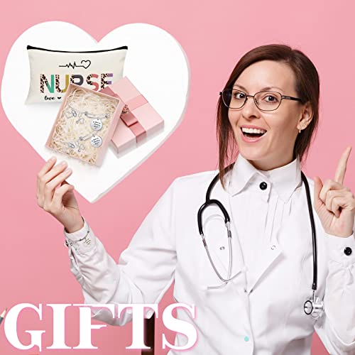 Highergo 8 Pcs Christmas Nurse Appreciation Gifts for Women 4 Nurse Makeup Cosmetic Bag Bulk with 4 Bracelets for Thank You Survival Kit Zipper Pouch Practitionor Day Birthday Travel Supplies - Image 5