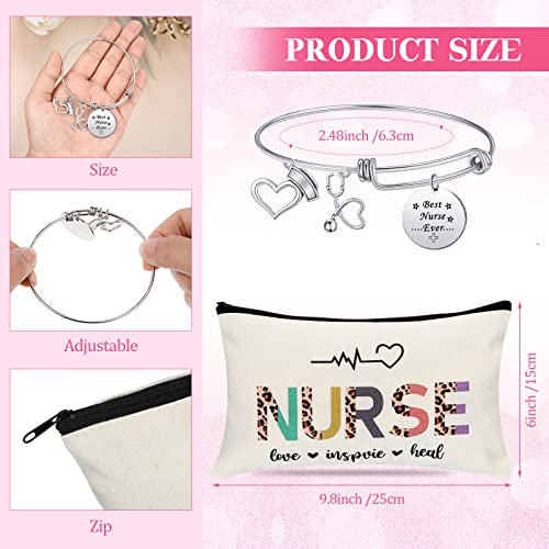Highergo 8 Pcs Christmas Nurse Appreciation Gifts for Women 4 Nurse Makeup Cosmetic Bag Bulk with 4 Bracelets for Thank You Survival Kit Zipper Pouch Practitionor Day Birthday Travel Supplies - Image 2