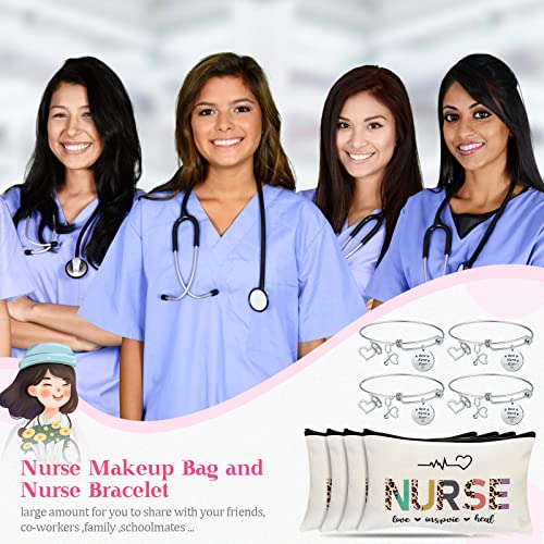 Highergo 8 Pcs Christmas Nurse Appreciation Gifts for Women 4 Nurse Makeup Cosmetic Bag Bulk with 4 Bracelets for Thank You Survival Kit Zipper Pouch Practitionor Day Birthday Travel Supplies - Image 4
