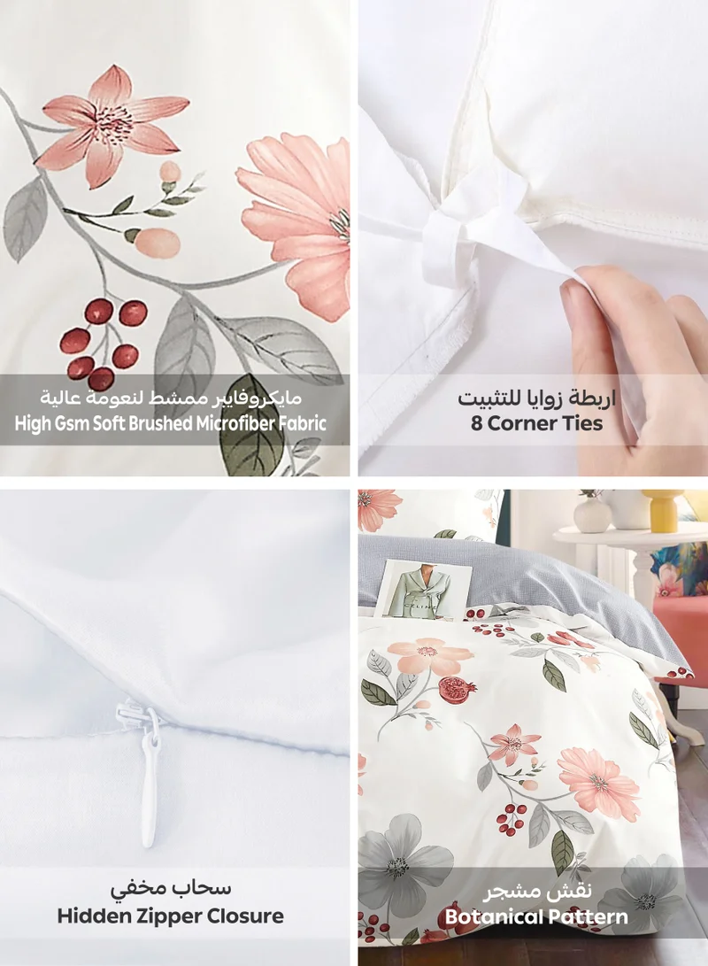 Donetella Printed Duvet Set, King Size 220x240 cm - 6-Pcs Bed Set, Microfiber Fabric - 1 Duvet Cover, 1 Fitted Sheet, 2 Pillow Shams, 2 Pillowcases (Filler Not Included)