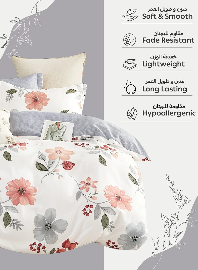 Donetella Printed Duvet Set, King Size 220x240 cm - 6-Pcs Bed Set, Microfiber Fabric - 1 Duvet Cover, 1 Fitted Sheet, 2 Pillow Shams, 2 Pillowcases (Filler Not Included)