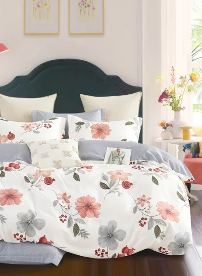 Donetella Printed Duvet Set, King Size 220x240 cm - 6-Pcs Bed Set, Microfiber Fabric - 1 Duvet Cover, 1 Fitted Sheet, 2 Pillow Shams, 2 Pillowcases (Filler Not Included)